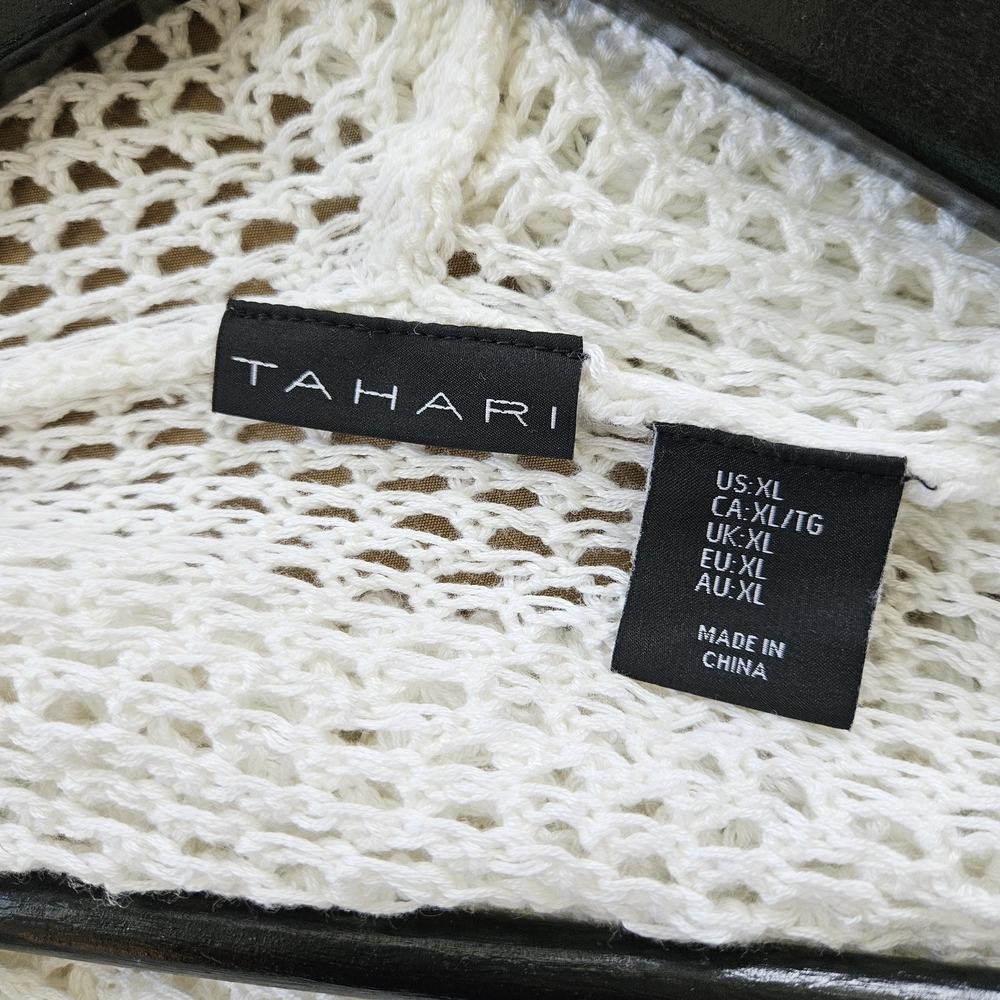 Tahari White Knit Hoodie Beachy Sweater XL